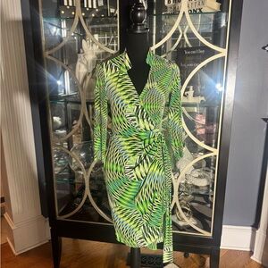 Maggy London Green and Black Print Midi Dress